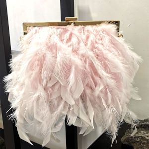 Luxury Women Bags Design White Pearl Chain Shoulder Bag Feather Handbag Womens Evening Clutch Bag Party Purse
