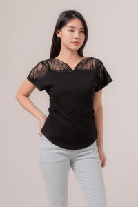 RIMINI - Atasan Wanita Blouse Dinner Lengan Pendek Stretch S-XXXL - Neila Top 85731