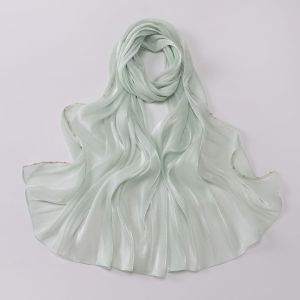 SIERWU Solid Color Silk Scarf Unilateral golden chain Shining Sunscreen shawl High Qulaity Soft Sunscreen Headscarf Outdoor