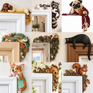 GAOSU Double-sided Printing Door Topper Vintage Wooden Door Frame Decoration Animal L-shaped Wall Decoration Christmas