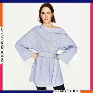 CFBOUTIQUE Euro Inspired Snap Button Slash Neck Kimono Sleeve Blouse