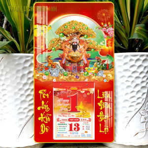 Lịch 2026 Thần tài Kích thước: 34x60cm bọc viền vàng kèm bloc 14.5x20.5cm (TT)
