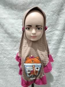 Hijab Gambar Boba Kerudung Jersey Anak TK Paud Jilbab Instan