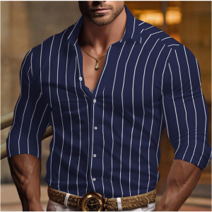 2026 Mens Shirt Black and White Ruby Color Long Sleeve Striped Lapel Spring and Autumn Office Professional Large Size Shirt 6XL