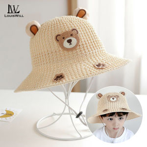 LouisWill หมวกกันแดดถักลำลองสำหรับเด็กหมวกกันแดดเดินทางหมวกชายหาดหมวกหมวกป้องกันแสงแดดปีกกว้างหมวกชายทะเลแบบพกพาหมวกฟางป้องกันรังสียูวีสำหรับเด็กหมวกแก๊ป