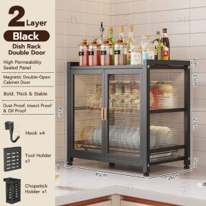 plate organizer Dish Rack Cabinet with Cover 3Tiers Steel Kitchen Organizer Cabinet Drawer Metal Carbon Black  dish rack organizer dish organizer