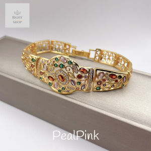 สร้อยข้อมือพลอยประดับเพชรดีไซน์ทันสมัยสายสร้อยฉลุลาย ความยาวประมาณ 18-19 cm