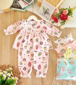 Bộ bé gái tay dài baby doll tiểu thư hoạ tiết dễ thương vải đũi hàn bộ thu đông giữ ấm được bé yêu thích từ 6-14kg (nhiều màu)