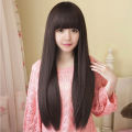 Wig Full Lace Sintesis Rambut Panjang Lurus Wanita Natural. 
