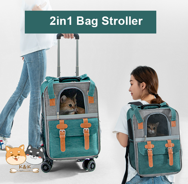 Pet Stroller Wheeled Pet Carrier Backpack, Travel Carrier, Removable ...