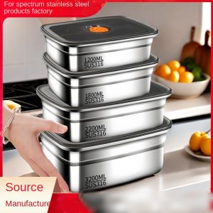 304 Stainless Steel Crisper Lunch Box Sealed Leak-proof Bento Box Refrigerator Freezer Storage Box Camping Lunch Box2026