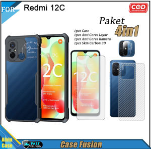 PAKET 4in1 Case Redmi 12C Soft Case Fusion Shockproof Transparan Casing