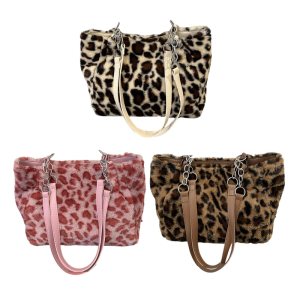 Leopard Print Fashion Shoulder Bag with Soft Plush Fabric Ample Storage Underarm Bags Top Handle Bag for Daily Essential