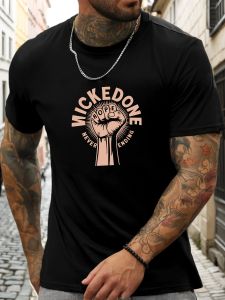 Mens Short Sleeve T-Shirt Fist Pattern Printed 100% Cotton round Neck Casual Fashion Breathable Cool Tee for Summer