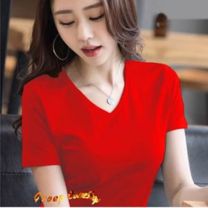 ComeShop Kaos Polos V-neck Wanita L XL XXL Lengan Pendek / Kaos Fashion Wanita / Kaos Polos Wanita / Kaos Kekinian / Kaos Vneck Wanita Lengan Pendek / Kaos Vneck Kekinian