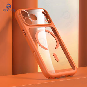 Business Simplicity Shockproof Orange Bumper Camera Button Case For iPhone 17 16 15 18 Pro Max Clear Cover For Magsafe