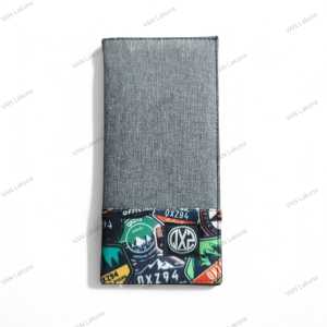 Dompet Pria Kulit Kanvas Motif Panjang Abu Lipat Kartu Uang Polos Simple