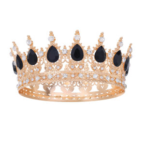 Vương miện đội đầu tròn nguyên khối phong cách Baroque phụ kiện tóc vương miện hợp kim hình tròn kiểu châu Âu dùng cho cô dâu váy cưới sinh nhật lễ trưởng thành.