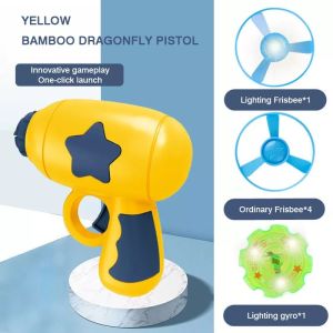 MamaKiddo 3 in 1 Flying Disc + LED Spinning Top Gun Flying Saucer Launcher Flying Bamboo Dragonfly Gyro Pistol Toys for kid - 6375