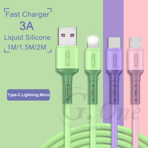 2M 3A Fast Charger Liquid Silicone USB Long Fast Charging Data Cable for Android Type-C Micro Light-ning