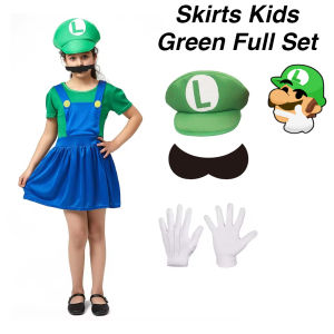 (FULL SET ADULT / KIDS) WJS Super Mario Bros Costume Cosplay Kids Boy Girl Children Adult Men Women Super Mario Luigi Cosplay Costumes Pants Skirts Hat Moustache Gloves Included Halloween Costume Super Mario Kostume Kosplay 角色扮演服装 [FREE RM50 VOUCHER]