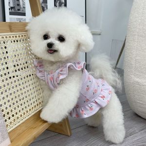 Pet Puppy Clothes Cute Peach Flying Sleeve Dog Dress for Female Cat Skirt S-XL