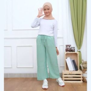 Celana Kulot Cringkle Anak9-12 tahun/Celana anak perempuan Panjang/Kulot anak Tali Serut
