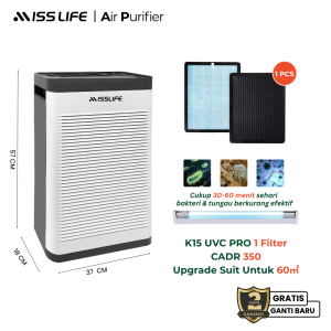 Miss Life Pembersih Udara Ruangan Smart Air Purifier dengan Lampu UV Sterilizer Filter Karbon Aktif HEPA Filter - Saring Partikel PM2.5 Anti Kabut Asap Anti Bau Anti Virus Pets Care Ion Negatif - Menghilangkan Alergen Hemat Energi!