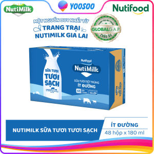 Thùng 48 Hộp NutiMilk Sữa tươi 100 điểm - Sữa tươi tiệt trùng Ít đường 180ml TU.STID180YSM - Thương Hiệu NUTIFOOD -YOOSOOMALL