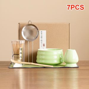 PLNBFG 4/7PCS Bamboo Ceramic Japanese Matcha Tea Set Reusable Food Grade Matcha Whisk Traditional Safe Green Tea Whisk