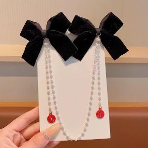 TUmama Kẹp tóc nơ công chúa dễ thương với dây chuyền ngọc trai và Ruy băng nhung cho bé gái-thanh lịch và phong cách ngọt ngào