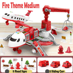 Large Storage Transformer Airplane Toy with Sounds Lights with 3 Cars 11 Road Signs 3 Years Toys