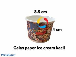 GELAS PAPER ES KRIM BESAR DAN KECIL + SENDOK KAYU ISI 50 SET TERMURAH