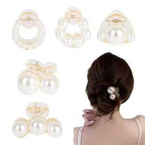 Hair Clips for Women Large High-Gloss Pearl Hair Claw Clip Set Strong Hold No Slip Banana Jaw Clip Barrettes Hair Accessories Birthday Wedding Day Gift for Girl Wife Styling Thick Thin (4 PCS)