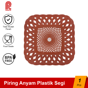 PACIFIC Piring Anyam Rotan Plastik 1 Pcs Motif Segi Wicker Plate Tempat Makan PAC-PIRING Coklat