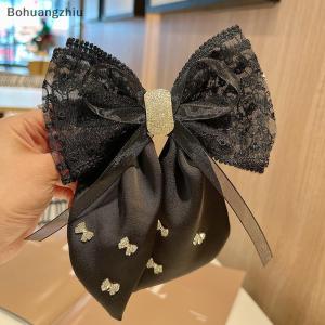 Bohuangzhiu New Hairpin Satin Fabric Decorated Bow Rhinestone Black Large Size Hairpin Accessories For Women Girls