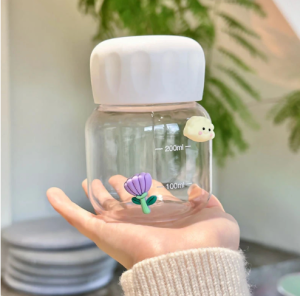 City Goods 300ml water bottle small Daisys transparent glass water bottle portable simple drinking bottle