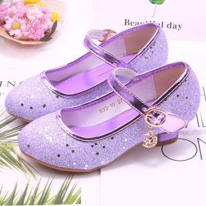 2272024 New Arrival Girls Sequins High Heels Childrens Single-Layer Shoes Primary School Students Catwalk Performance Performance Dress Silver Shoes
