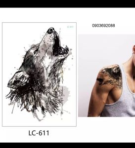 Hình Xăm Dán Tạm Thời HCM Sticker Tattoo Wolf Size 21x15cm Hình Xăm Con Sói