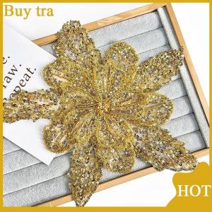 [Buytra] Sequin Beaded Flower Collar Applique White Lace Embroidered Patch Corsage DIY Decorative Wedding Dress Clothing Accessories