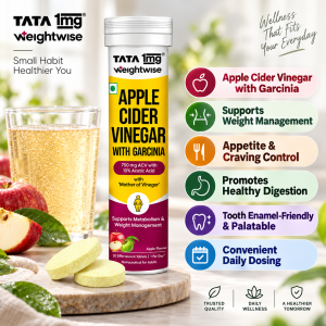 TATA 1mg Apple Cider Vinegar ACV + Garcinia Effervescent Tablets | Weight Management | Appetite Control | Healthy Digestion