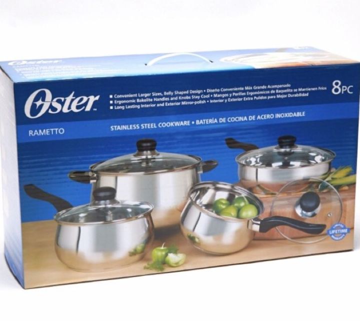 Oster Rametto 8-Piece Stainless Steel Cookware Set – Pots, Pans & Lids, Dishwasher Safe