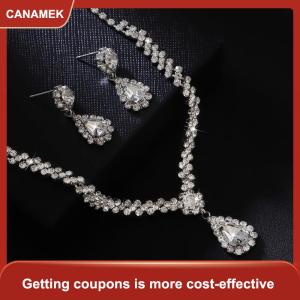【CANAMEK 】 Fashion Simple Water Drop Crystal Rhinestone Necklace Earrings For Women Wedding Bride Light Luxury Jewelry Sets Accessories