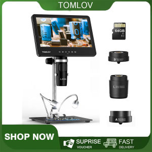 TOMLOV DM602 HDMI Digital Microscope with 10.1 Inch Screen 3 Lens Soldering Microscope DM601 7inch LCD Coin Microscope Error Coins Full View 2K Video Microscope for Adults Biological Microscope Kit 64GB