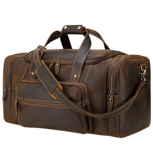 FANCODI Vintage Large Genuine Leather Luggage Bags Men Travelling Duffle Bag Weekender Bags XY-004