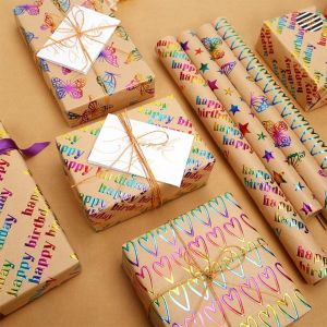 DOWNA  loại Giấy đóng gói Kraft Đầy màu sắc Thủ công DIY Giấy gói quà Chúc mừng sinh nhật Mạ đồng Giấy gói  loại Bao bì quà tặng