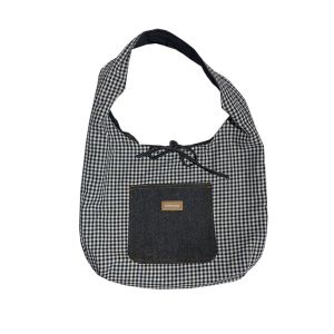 COSE Korean Style Double Sided Plaid Denim Vest Bag Retro Cloth Denim Shoulder Bag Casual Large Capacity Bohemian Messenger Bag Women