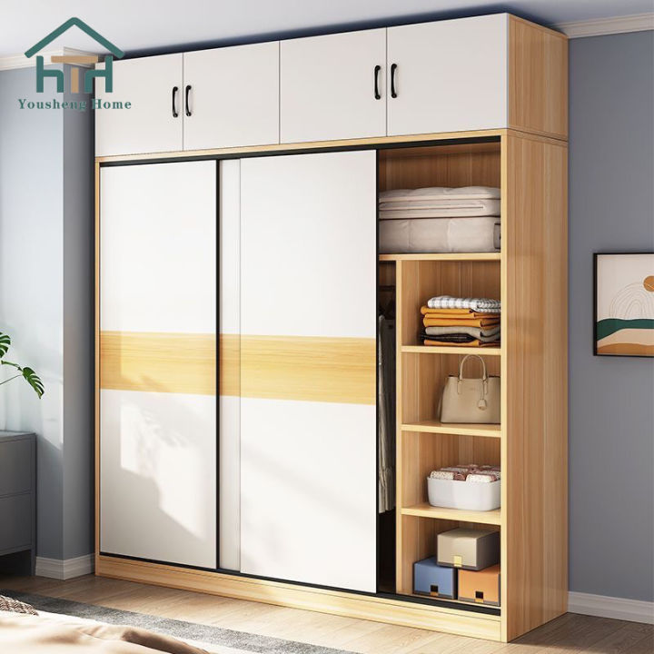 Solid wood wardrobe household bedroom sliding door storage cabinet ...