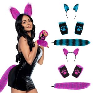 SI958 Cat Woman Cat Ears Headband Set Plush Lolita Cosplay Headwear Sweet Anime Exhibition Accessories Halloween Dress Up Women