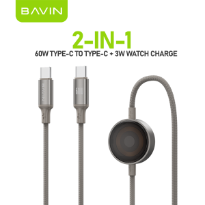 BAVIN CB405 60W 2-in-1 Magnetic Fast Charging Cable 1m w/ Data Transfer & 3W Smartwatch Charger for iPh & Android